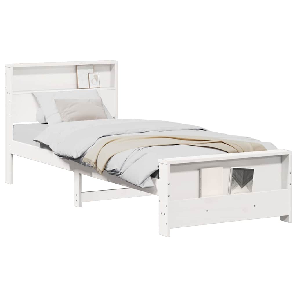 Bed Frame with Headboard White 90 x 200 cm Solid pine wood